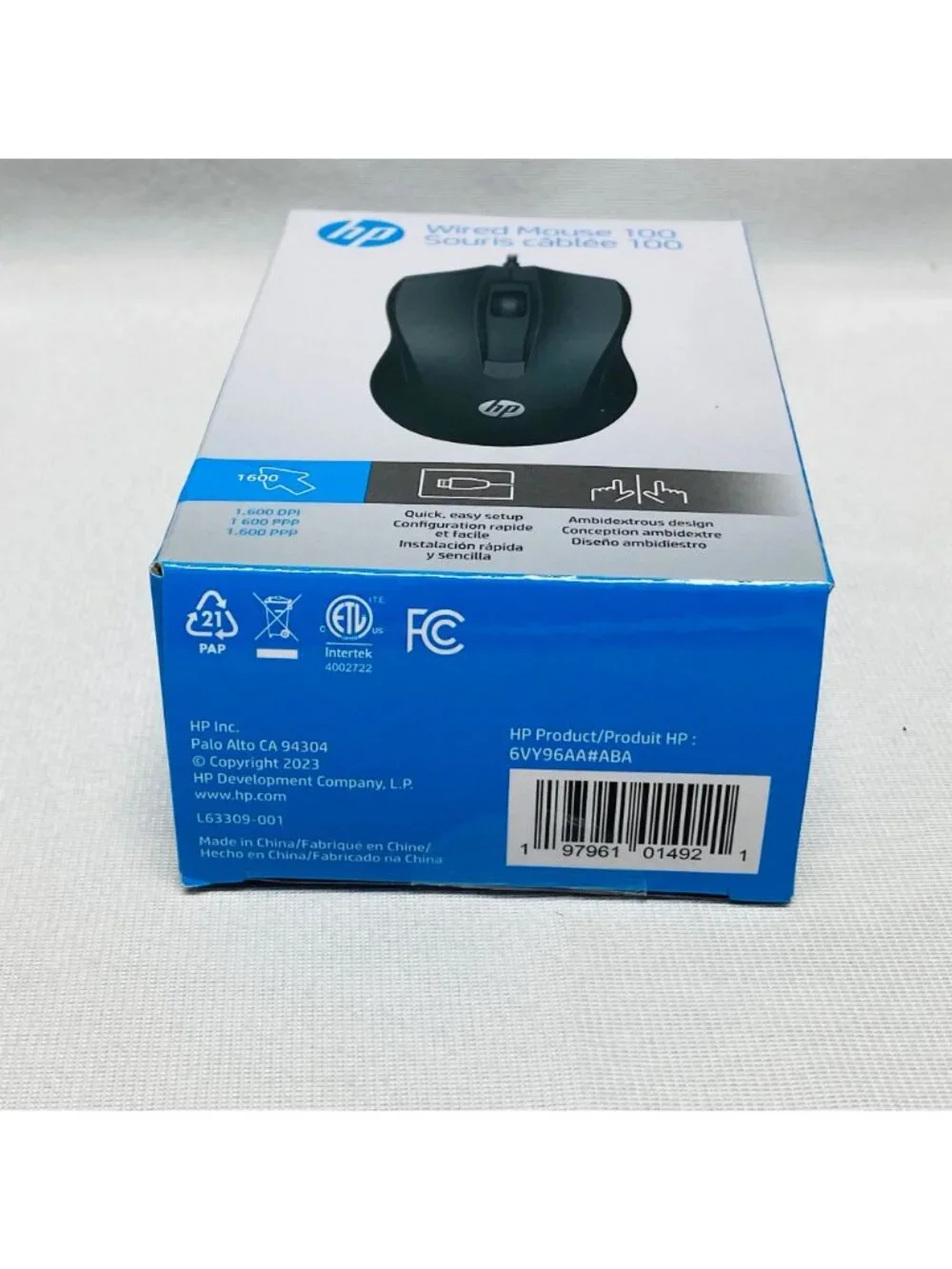 HP Wired Mouse 100 USB Optical Design 1600 DPI Ambidextrous Black